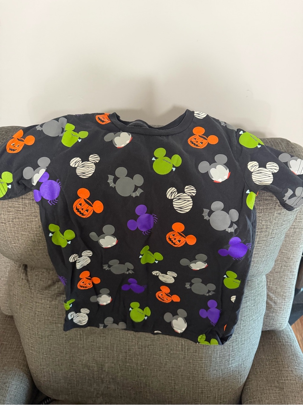Disney Black Halloween Mickey Graphic Tee with Orange, Green & Purple Accents